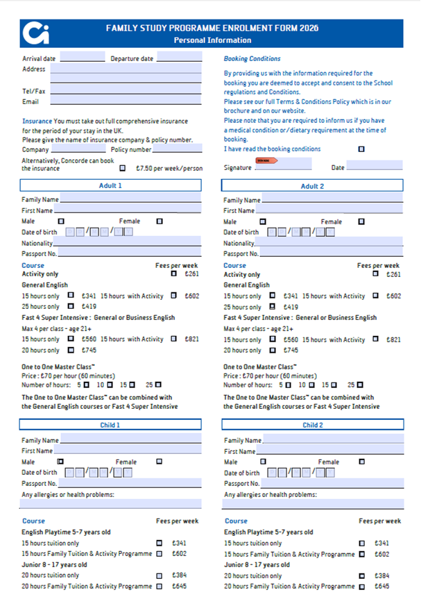 Application forms - Concorde International